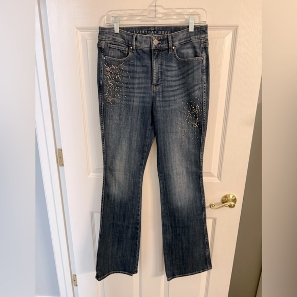White House Black Market Embellished Blue Flare Jeans
